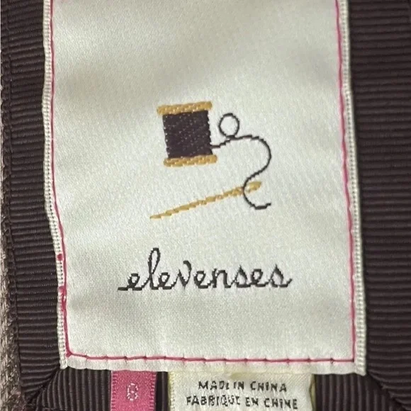 Anthropologie Elevenses Brown Puckered plaid trench coat jacket size 6 - Picture 2 of 9